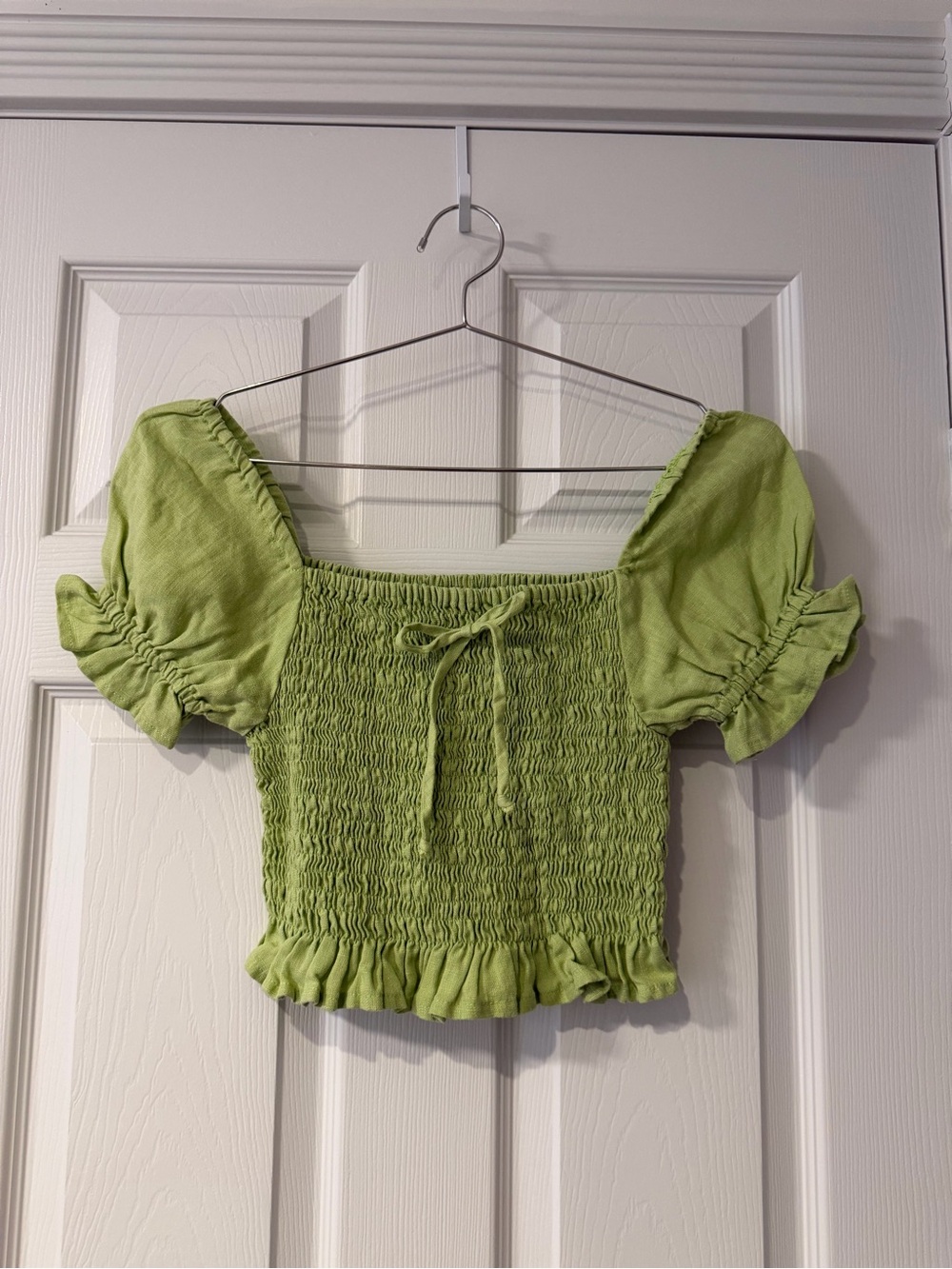 Faithfull the Brand Lime Green Smocked Puff Sleeve Crop Top